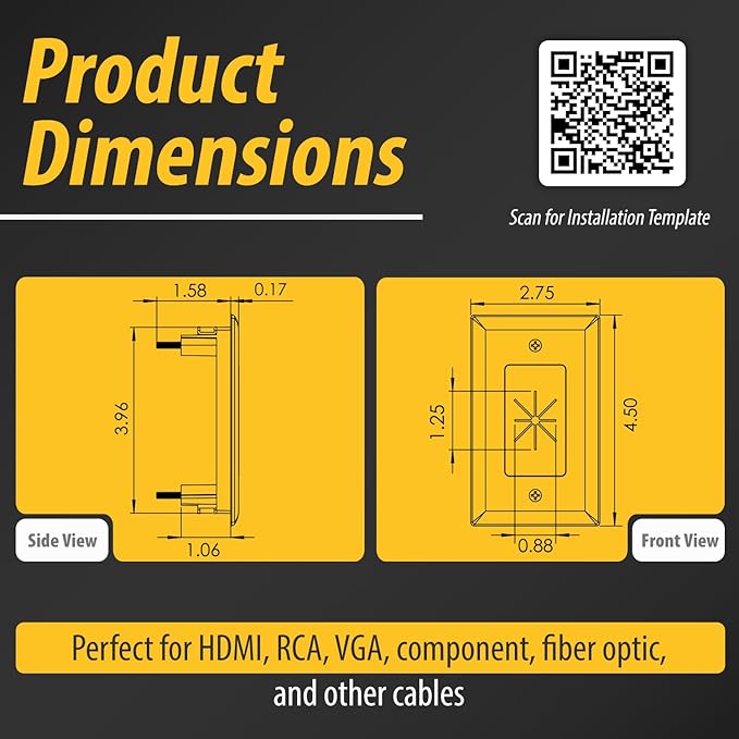 DATA COMM Electronics 45-0014-WH 1-Gang Cable Wall Plate w/ Flexible Opening, Low Voltage Wall Plate,Conceals Up to 6 Cables, Easy Installation,White