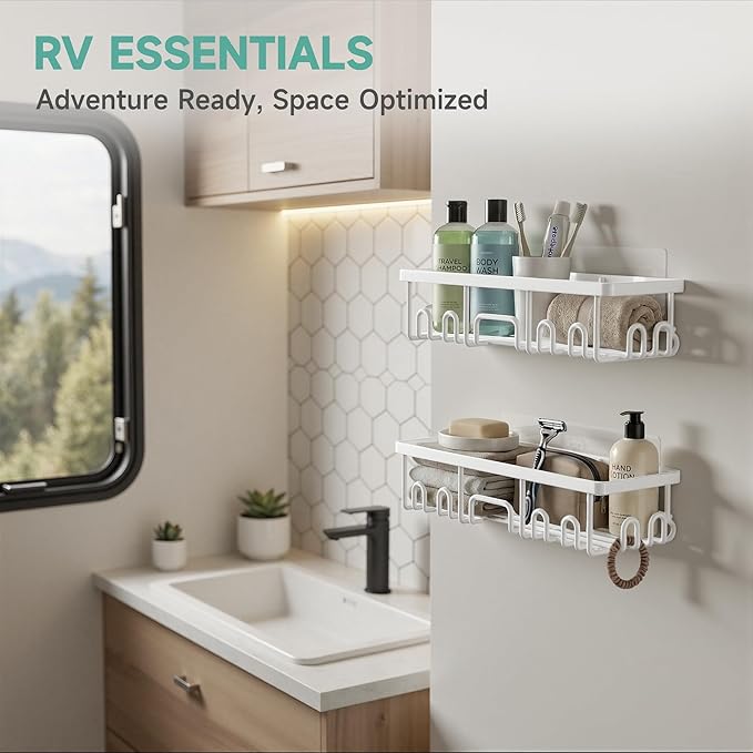 Veken 6-Pack Rustproof&Waterproof Shower Caddy, Adhesive Shelves Rack with Soap Holder, Large Bathroom & Washroom Organizer, No Drilling Wall-Mounted Kitchen&Home Decor,Ideal for Bathtub Storage,White