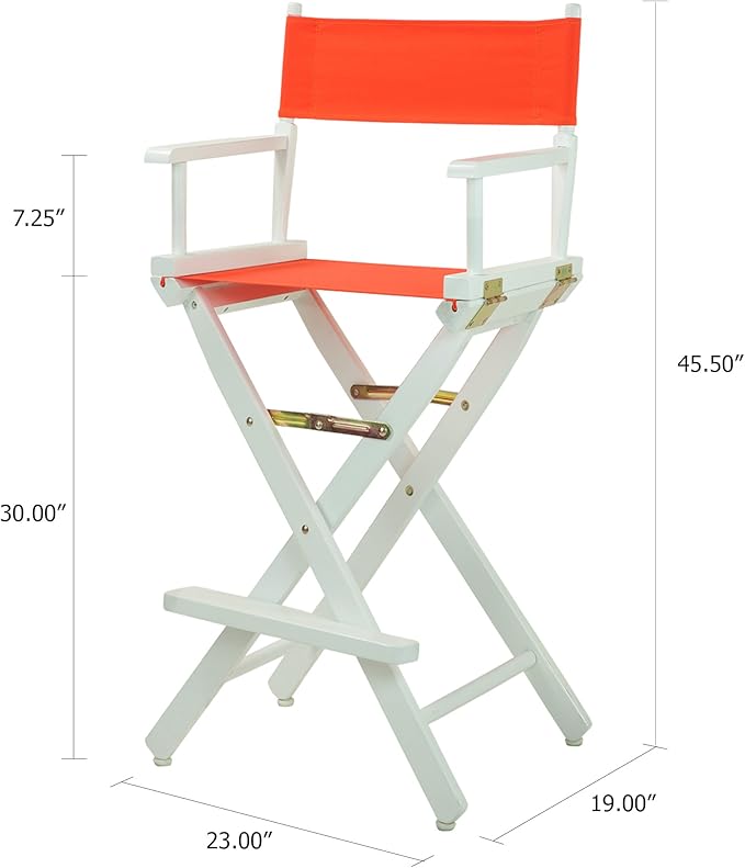 Casual Home Director's Chair ,White Frame/Orange Canvas,30" - Bar Height
