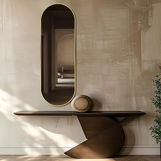 Oval Full Length Mirror, 48"×16" Wall-Mounted Mirror with Gold Frame in Shiny Gold, Ultra-Clear Explosion-Proof Dressing Mirror, Simple & Classic Deco for Cloakroom/Bedroom/Living Room