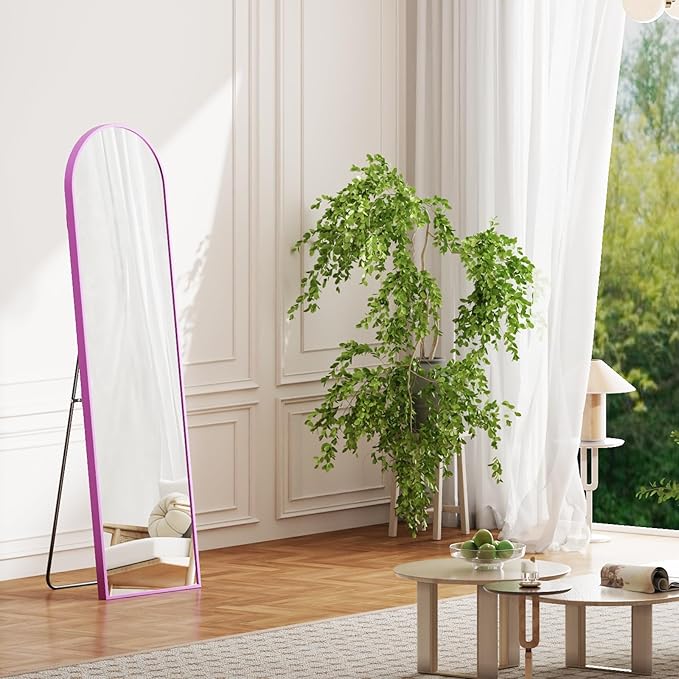 NEWBULIG 59"x16" Arched Full Length Mirror, Full Body Floor Mirror with Aluminum Alloy Thin Frame, Wall or Standing Mirror for Bedroom, Living Room, Dressing Room, Purple