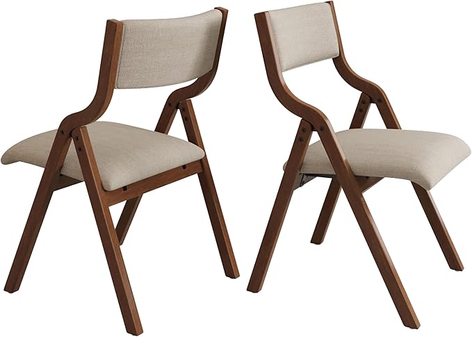 Ball & Cast Padded Folding Chairs 2 Pack,Solid Wood Frame,18" Seat Height,Ergonomically Designed Back and Cushion,Easy Carry,No Assembly Required,for Kitchen,Restaurant,Taupe+ Walnut