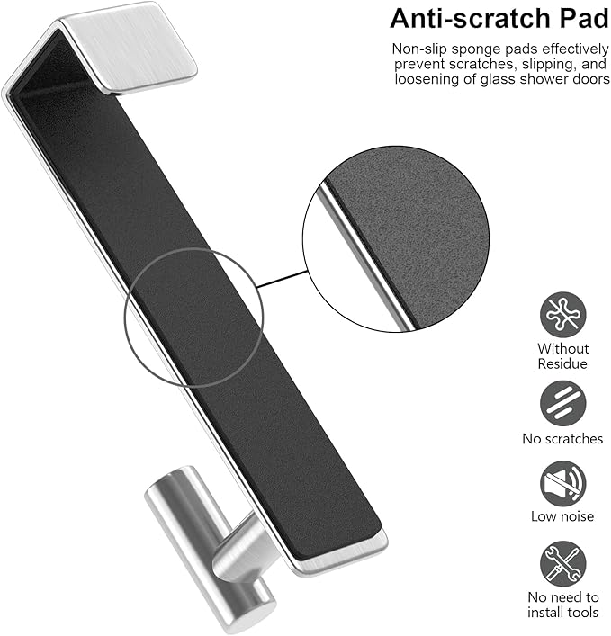 HUFEEOH Over The Door Hooks 2-Pack, Heavy Stainless Steel Coat & Towel Rack, No Drilling Scratch-Free Over Door Hanger Dorm Essentials Bathroom Accessories, Fits 1-3/4" Doors (“T” Shape - Silver)