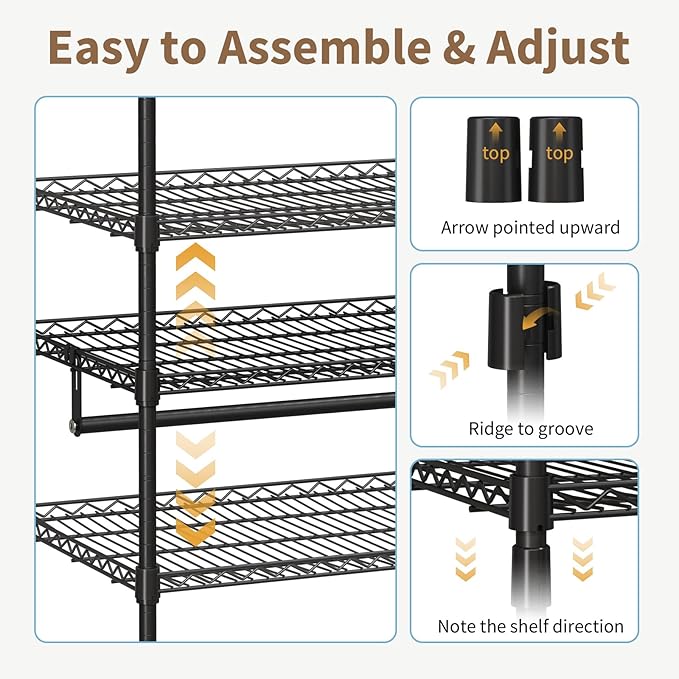 Heavy Duty Rolling Garment Rack, 3 Tier Adjustable Wire Shelving Clothing Racks with Adjustable Shelves and Double Rods for Hanging Clothes, Black Metal Freestanding Closet Organizer