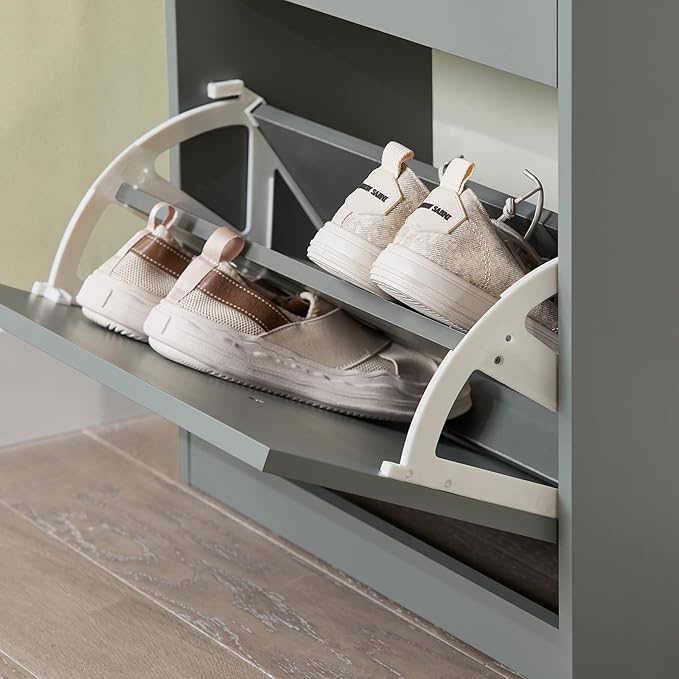 Haotian FSR94-HG, Grey Shoe Storage Cabinet with 3 Flip Drawers, Freestanding Shoe Rack, Shoe Storage Cupboard Organizer(9.4" D x 20.9" W x 46.1" H)