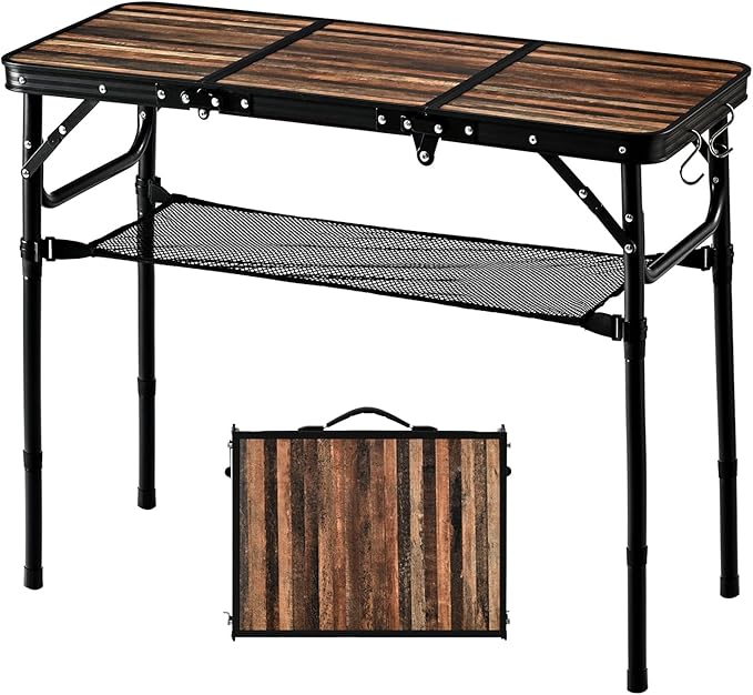 Folding Picnic Table 3ft Portable Camping Table with Adjustable Heights Lightweight Aluminum Foldable Small Card Table for Outdoor Indoor Camp Backyard BBQ
