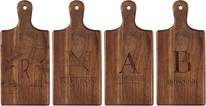 6 Pcs Personalized Acacia Cutting Boards with Handle, Wood Chopping Serving Board Set Bulk, DIY Engraving Gifts for Women Couples Wedding Anniversary Charcuterie Cheese Meat Pizza Bread Vegetables