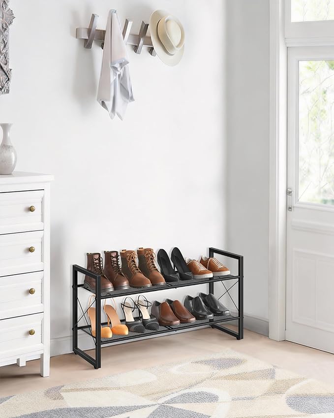 CHOEZON Shoe Rack, 2-Tier Shoe Rack for Closet, Metal Shoe Storage Organizer, Shoe Rack for Entryway, Shoe Shelf with Adjustable Feets, for Entryway, Hallway, Living Room, Bedroom, Black TXJ12BB
