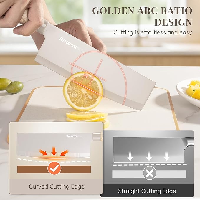 Astercook Knife Set, 6-Piece Kitchen Knife Set with Block, High Carbon Stainless Steel Ultra Sharp Kitchen Knives, Wood Grain Handle, Dishwasher Safe Knife Block Set, Khaki, Kitchen Utility Knives