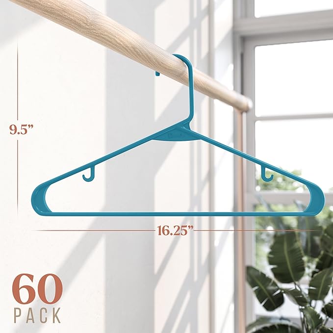 Plastic Hangers 60 Pack Blue - Clothes Hangers - Makes The Perfect Coat Hanger and General Space Saving Clothes Hangers for Closet - Percheros Ganchos para Colgar Ropa Hangars