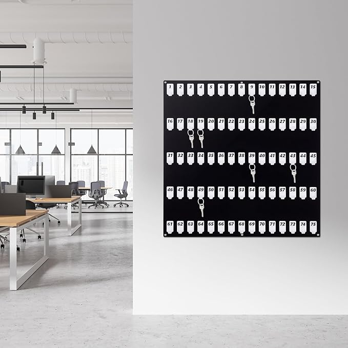 Beeveer Acrylic Key Board with 75 No Hooks Wall Mount Key Rack Holder Hanger Storage Collection for School, Garage, Car Dealer, Office, Hotel, Real Estate(Black)