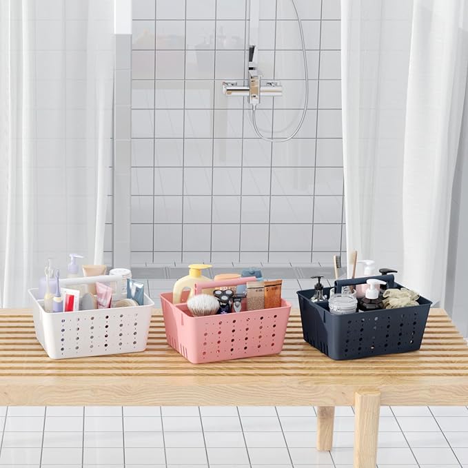 Lifewit Shower Caddy Portable, Plastic Bathroom Organizer with Handle and Holes, Hard Cleaning Basket for Toiletry Storage, College Dorm Essentials, Slate Blue, 2 Packs