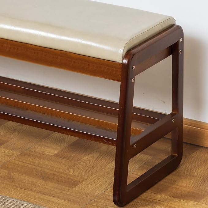 SOBIBO Shoe Bench with Storage - 2-Tier Entryway Bench, Solid Wood Shoe Rack with Cushion & Flip-Open Box, Mid-Century Modern for Hallway, Mudroom, Bedroom (Gray, 31.5'')