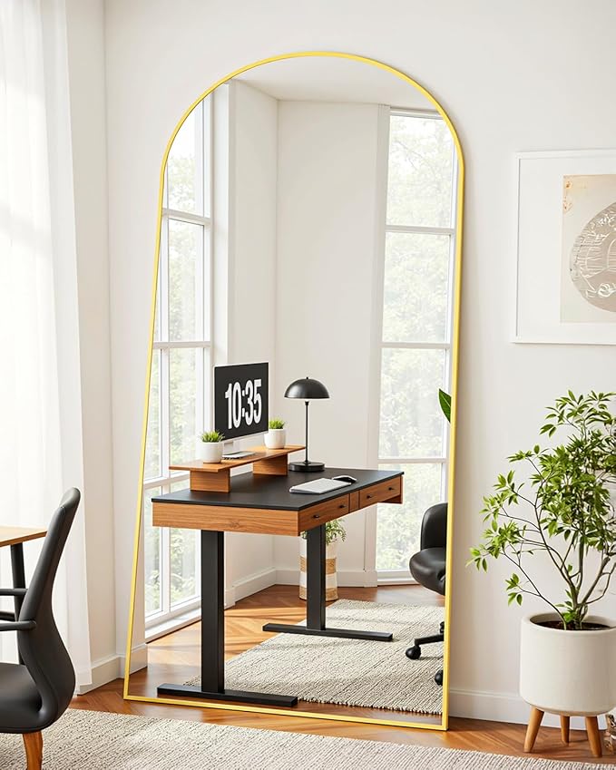 Suidia Full Length Mirror, 76"x34" Floor Standing Mirror Freestanding, Full Body Mirrors with Stand for Bedroom, Hanging Mounted for Living Room Cloakroom, Gold, Arched Style