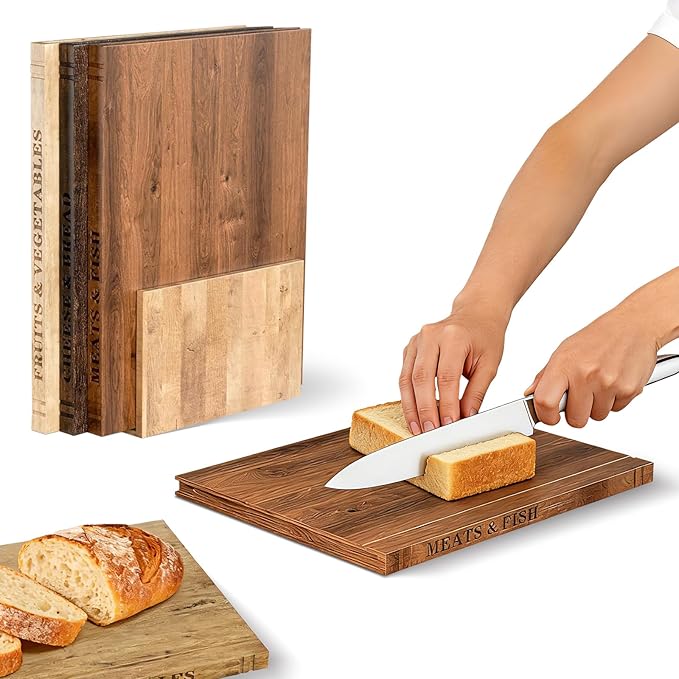 Book Cutting Board Set，100% Acacia Wood，Each Set Comprises Three Pieces, Including a Wooden Stand