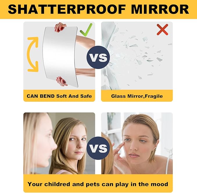 JEOYOO Wall Mirror Full Length, Thick 0.127", 12"X12", 4 Pcs, Unbreakable Gym Mirrors for Home Gym, Plexiglass Makeup Mirror Tiles, Full Body Workout Wall Mirrors, Over The Door Wall-Mounted Sticker