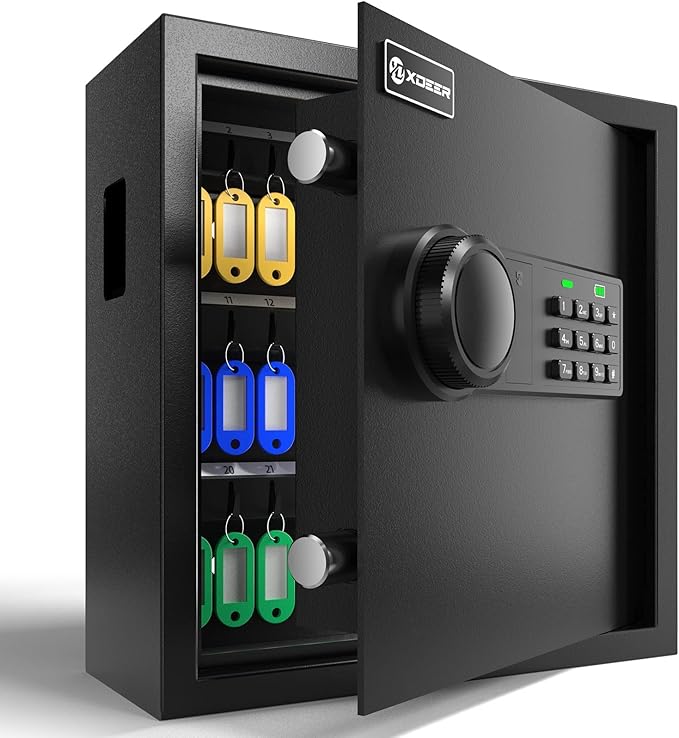 XDeer 45-Keys Key Lock Box Wall Mount with Advanced Anti-Theft Deposit Key Slot & LED Light, Key Cabinet with Combo and Key Lock, Key Safe for Hotels & Office & Companies & Car Dealerships 1PCS