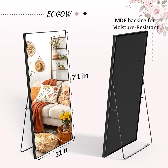 EOGOW 71" x 31" Full Body Mirror,Tempered Glass Shatterproof Full Length Mirror with Stand, Hanging, Wall Mounted Leaning for Bedroom Living Room Entryway