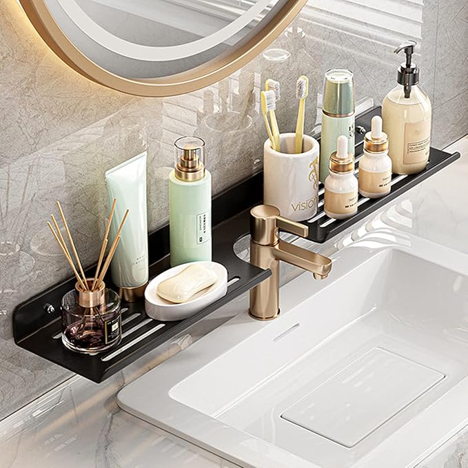ROYALITA 24 Inch Acrylic Bathroom Shelf Organizer Over The Faucet, Over The Sink Shelf Wall Decor Over Faucet, Kitchen Bathroom Countertop Organizer Above Sink Drain Rack