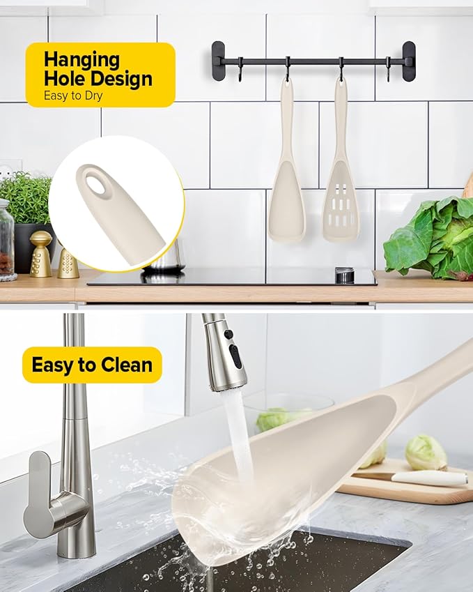 Pack of 2 Cooking Spoons for Non Stick Cookware, Multifunction Spatula Spoon BPA-Free, One-Piece Design, Suitable for Scooping, Scraping, Serving and Mixing(KHAKI)