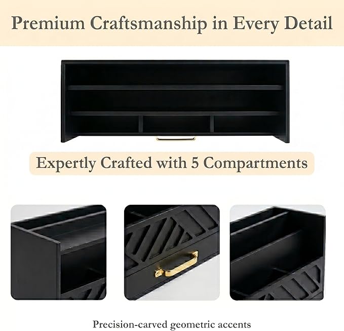 BLU MONACO | Wooden Mail Organizer with Drawer and Gold Handle | Mail Sorter Organizer Countertop for Desk | Outgoing Mail Holder and Letter Sorter for Desk Storage