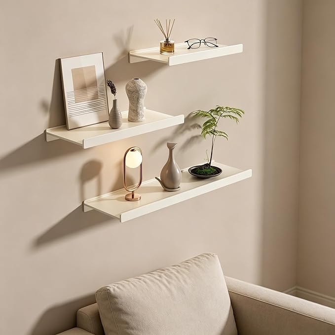 Widen Floating Shelves for Wall, Wall Mounted Shelves with Lip for Storage, Metal Display Shelves, Kitchen/Living Room/Bedroom/Bathroom Shelf, White 20 inch 2 Pack