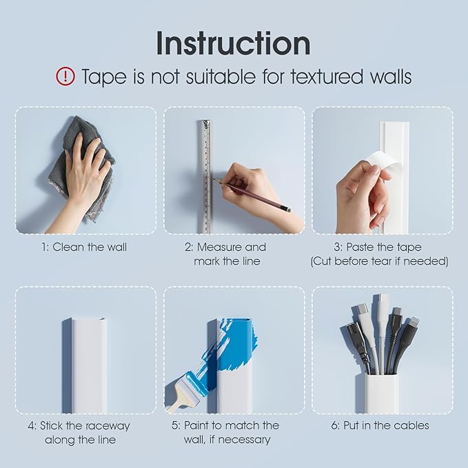 Large Cord Hider - 47in Wire Hiders for TV on Wall, Paintable Cable Hider, X-Large Cable Management Kit, Cord Hiding for Wall, W1.6in H0.8in White