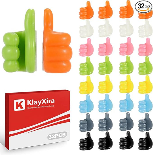 32-Pack Self-Adhesive Silicone Hooks with Cable Clips for Cord Management Multi-Purpose Desk Organizer for Keys Office Supplies and Charging Stations Home Office Use