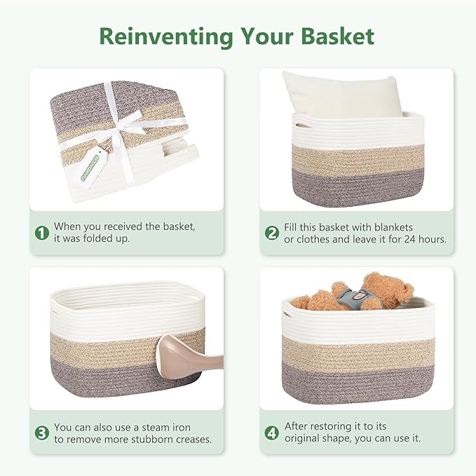 ECDYQXVU Cotton Rope Basket, Storage Baskets with Handle, 15x10x9 Inch Woven Basket for Shelves, Laundry, Towels, Clothes, Books (White 3Pack)