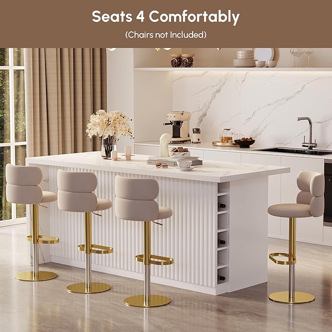 homary Kitchen Island with Storage & Wine Rack, 72" Modern White Kitchen Cabinet with Sintered Stone Top, Large Fixed Island with 3 Drawers & 6 Adjustable Shelves, Without Bar Stools