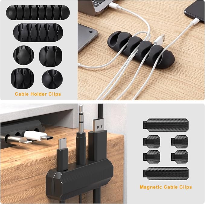 353 PCS Cable Management Kit - 1 Cable Management Box, 4 Cable Sleeve Split, 130 Adhesive Cable Clip, 17 Cable Holder, 1 Roll Cable Organizer Strap, 150 Cable Tie with 50 Mount, for Computer Desk TV