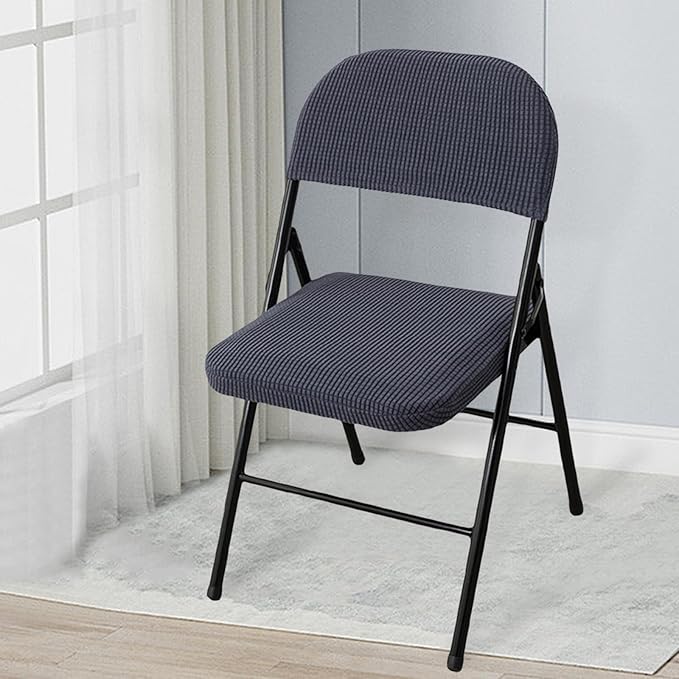 Dust-Proof Folding Chair Covers 2 Piece Set Backrest & Seat Cushion Cover for Office Meeting，Household，Computer，Party (Gray, One Size)