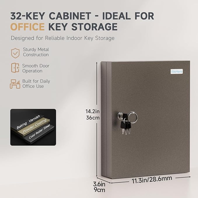 32-Keys Key Lock Box Key Management App (Track Key Borrow/Return), Wall Mount Key Cabinet, Security Key Holder Lockbox for Home, Garage, Car Key Storage for School, Small Office, Hotels