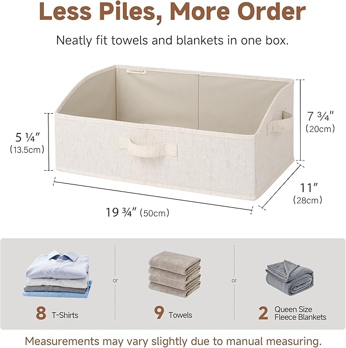 StorageWorks Trapezoid Storage Bins, Linen Closet Organizer, Closet Organizer Bins, Shelf Baskets, Clothing, Towels, Large, Beige(Cotton-linen), 3-Pack