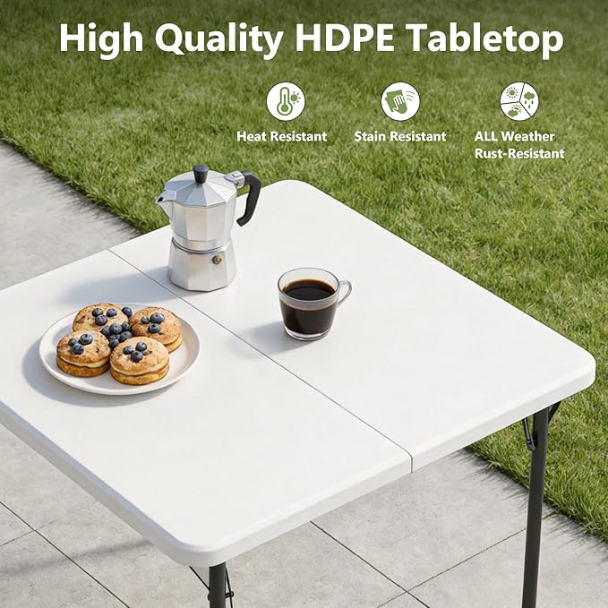 Folding Table 2 Pack, 36 Inch Square Foldable Card Tables, No Assembly Portable Folding Tables, Heavy Duty Fold-in-Half Tables with Carry Handles for Camping, Picnic, Parties, RV Travel & Indoor Use