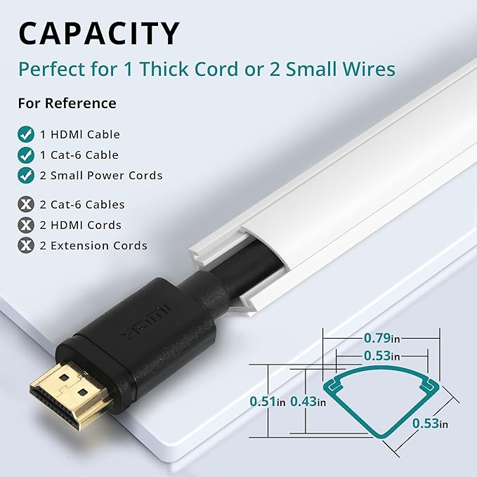 ZhiYo 85in Corner Cable Concealer, Corner Cord Hider for One Cord, Wire Covers for Cords, Paintable Cord Cover, Cable Management Channel, Raceway for Wall, Floor Baseboard, Ceiling White