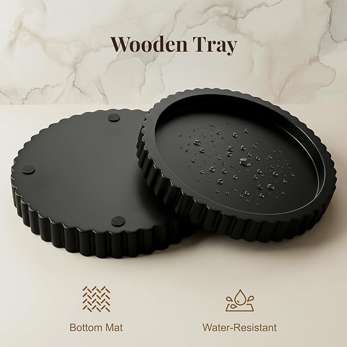 Decorative Tray for Coffee Table, 11.4" Modern Minimalist Wooden Round Decor Tray for Kitchen, Living Room, Home Decor, Tv Stand, Bathroom Sink, Entryway, Black Color