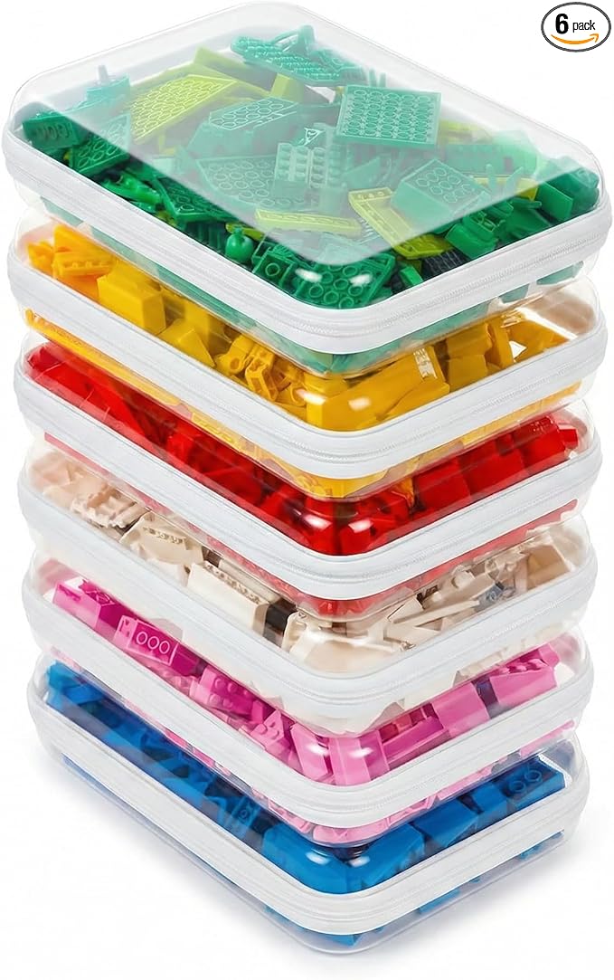 CoiiJoii 6PCS Clear Hard Shell Zipper Case,Portable Cosmetic Bag with Zipper,Kid's Toy Storage Organizer Bins,Hard Plastic Case,Clear Bags for Organizing