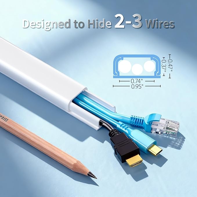 TV Cord Hider, 70.8in Cord Covers for 2-3 Wires on Wall, Paintable Cable Hider Wire Covers for Cords on Wall, Self-Adhesive Cord Hider for Wall Mount Tv to Hide Cords, W0.94 H0.47in, White