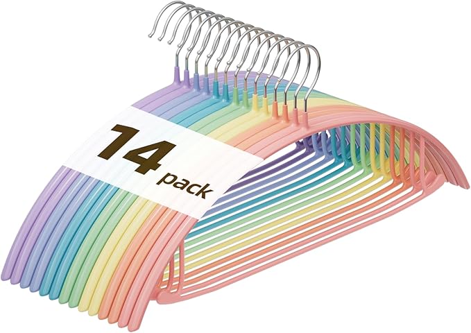 Heavy Duty Metal Coat Hangers 14 Pack, Sweater Hangers No Shoulder Bump, Non-Slip PVC Coating, Space Saving Clothes Hangers for Sweaters, Coats, Shirts, Skirts, Jackets, Pants