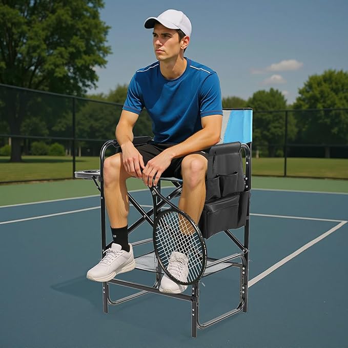 Outvita 4 Piece 31" Tall Directors Chair Height Seat Folding with Side Table Storage Bag, Support for 300Lbs Portable Makeup Artist Chair with Bar Height(Blue/Black)