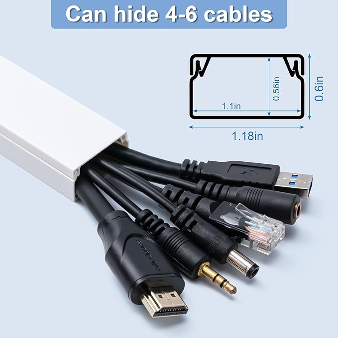 126in Cord Hider Kit, Cord Covers for Wires on Wall, Cable Hider Cord Organizer, Wire Hiders for TV on Wall, Cord Concealer, Cable Cover Wall Wire Management, 8 X L15.7 W1.18 H0.6in, White