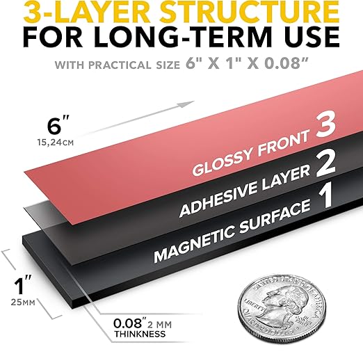 Magnet Strips with Adhesive Backing - Flat Thin Magnetic Tape for Crafts - Tool and Knife Magnetic Strip for Garage, Kitchen and Garden - Sticky Magnetic Tool Holder for Wall - 11 PCs