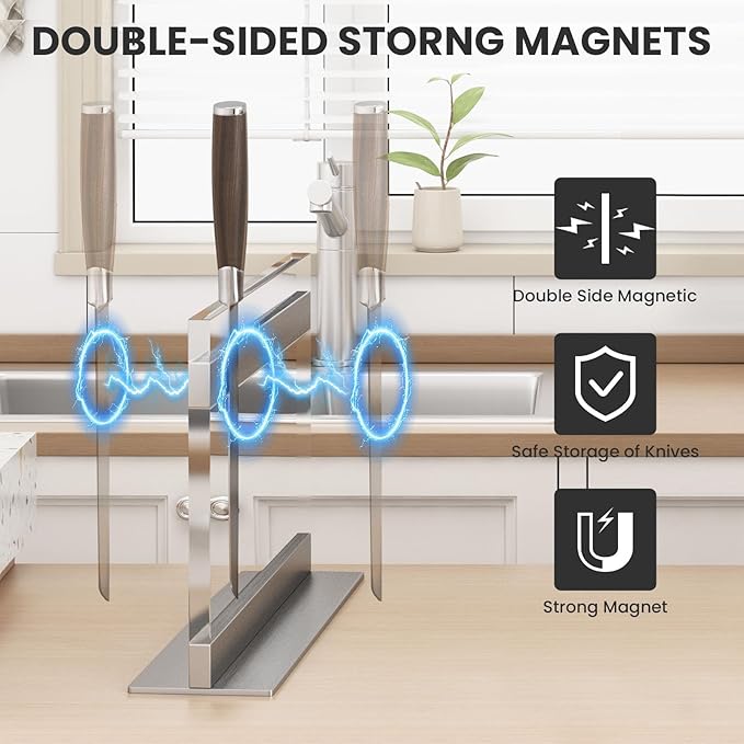 THMINS Acrylic Magnetic Knife Block, Large Transparent Magnetic Knife Holder Double-Sided Magnetic Kitchen Countertop Universal Knife Display Stand Multifunctional Storage