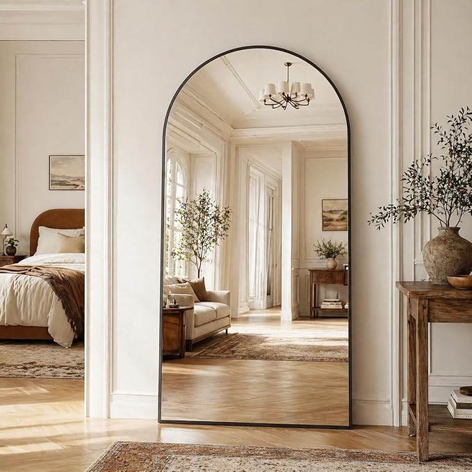 Full Length Mirror, 76"x34" Arched Floor Mirror Freestanding, Floor Standing Full Body Mirror with Stand for Bedroom, Hanging Mounted for Living Room Cloakroom, Black