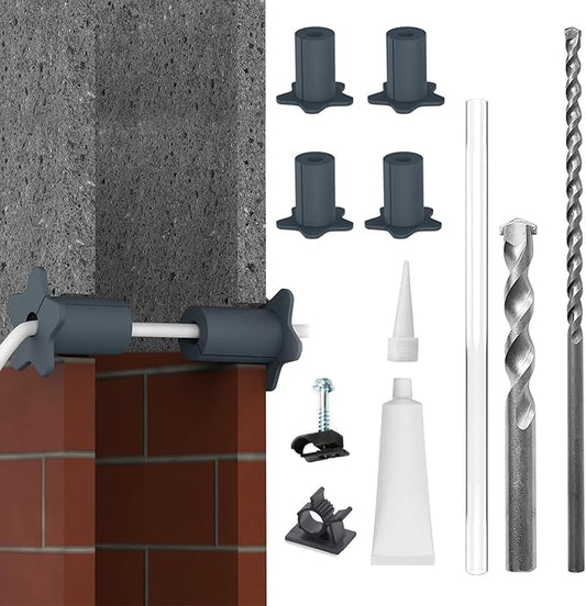 4PCS 5/8” Starlink Wall Grommets Cable Routing kit Accessories for Cables Pass Through with 5/8" Spade Drill bit,50 Wall Wires cilps Special Design for Concrete and Brick Wall (Grey)