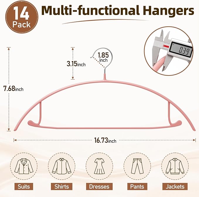 Heavy Duty Metal Coat Hangers 28 Pack, Sweater Hangers No Shoulder Bump, Non-Slip PVC Coating, Space Saving Clothes Hangers for Sweaters, Coats, Shirts, Skirts, Jackets, Pants