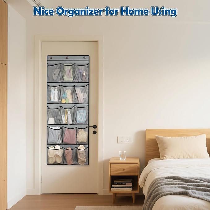 Over The Door Cruise Ship Organizer - Cruise Ship Magnetic Door Organizer with 15 Size-Graded Pockets, Hanging Magnetic Cruise Storage Shoe Rack for Cabin, 2026 Cruise Essential, 9 Hooks(Grey)