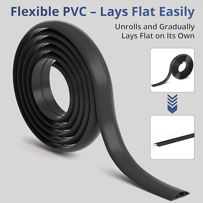 ZhiYo 5.6ft Cord Covers for Wires on Floor, Cord Hider Floor Hide Extension Cords, Soft PVC Cable Cover Cable Protector, Wire Cavity W0.62in H0.31in, Vintage Coffee