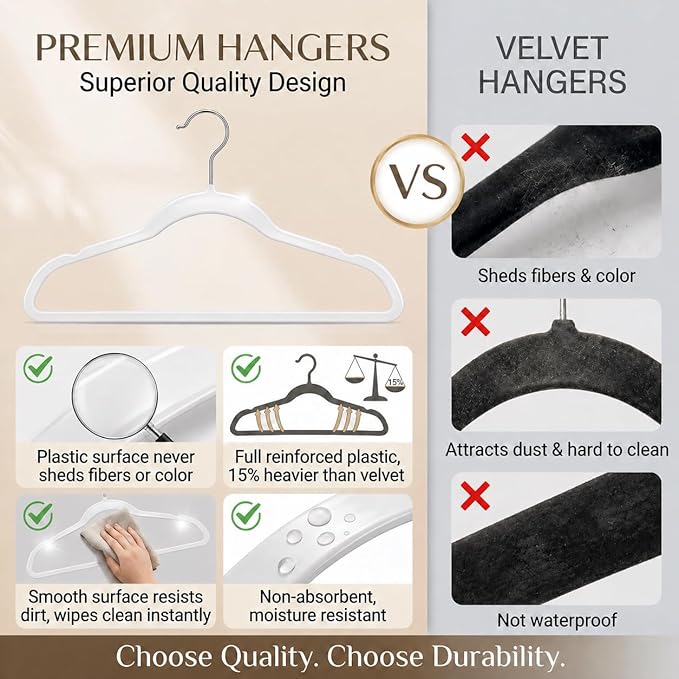 SMARTOR Plastic Hangers 20 Pack - Thin and Slim Design for Space Saving Organizer - Durable & Heavy Duty Closet Organizers and Storage with 360 Swivel Hooks, Non Slip Notches for Straps - White